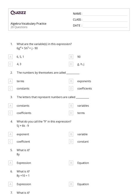 50 Algebra Worksheets For 8th Grade On Quizizz Free And Printable