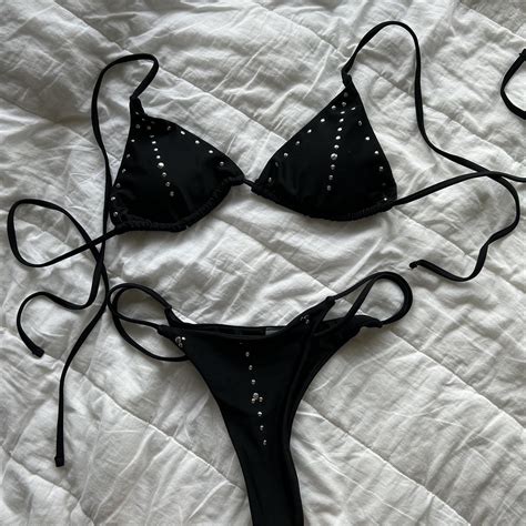 Shein Bikini Black W Studs S Flaw Missing Stud Depop