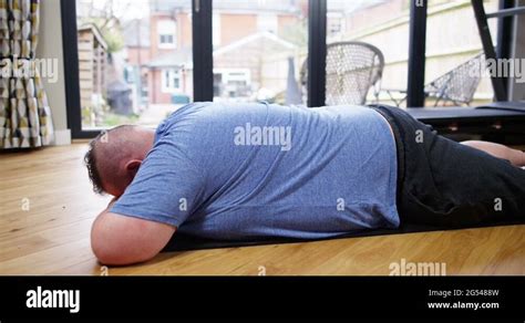 4k Overweight Man Laying On The Floor In Relaxation Pose After Yoga