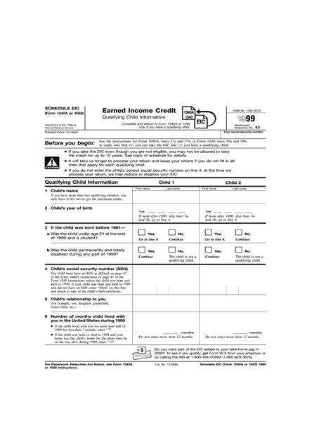 Fillable Online Form Schedule Eic Earned Income Credit Fax