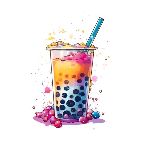 Aquarell Bunte Bubble Tea Clipart Wei Er Hintergrund Premium Vektor