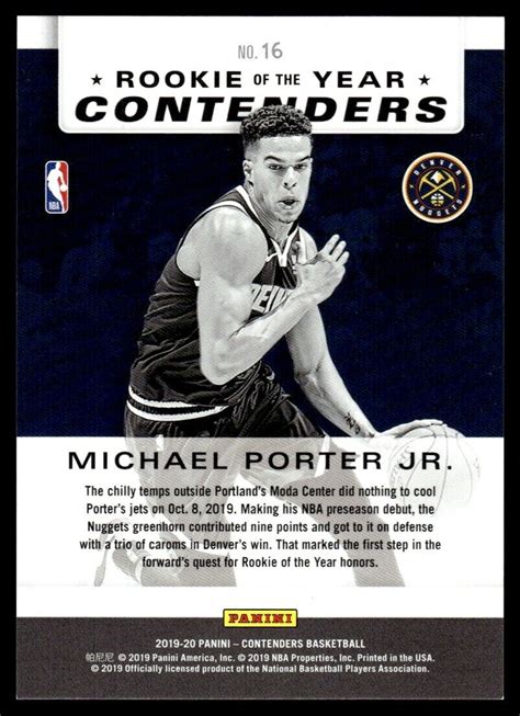 Panini Contenders Rookie Of The Year Michael Porter Jr Rookie