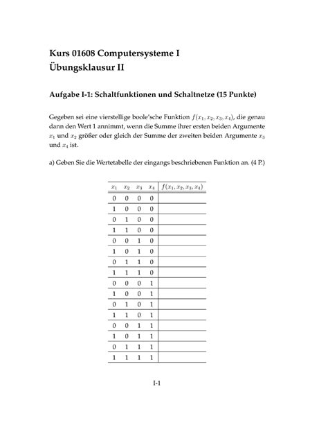 01608 Uebungsklausur II ML Kurs 01608 Computersysteme I Ubungsklausur