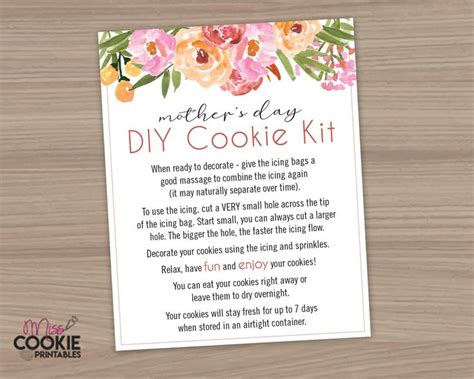 Printable Mothers Day Diy Cookie Kit Instructions Etsy Mothers