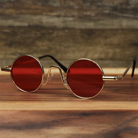 Round Frames Red Lens Sunglasses With Gold Frame