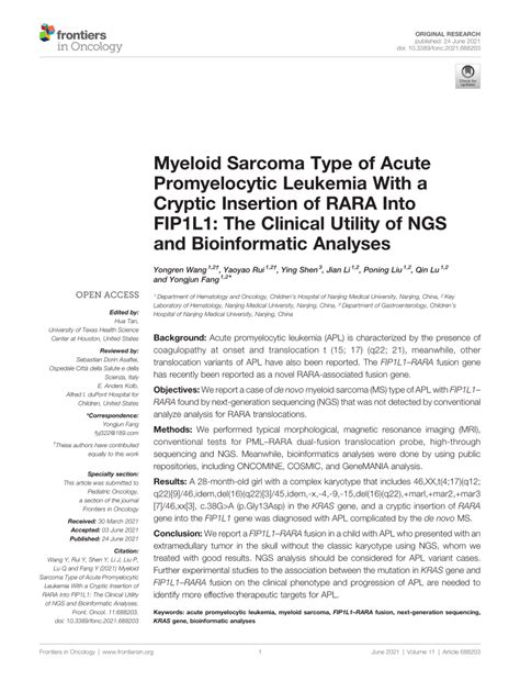 PDF Myeloid Sarcoma Type Of Acute Promyelocytic Leukemia With A