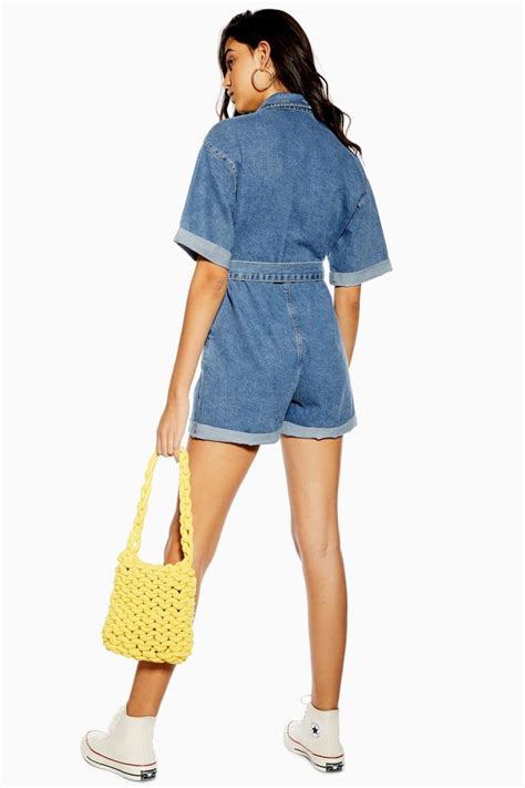 Blue Denim Button Playsuit Topshop Topshop Outfit Denim Women