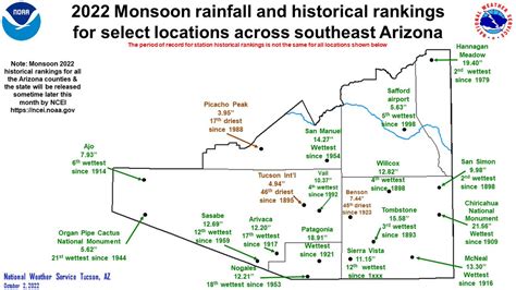 Here is a map of rainfall totals from Monsoon 2022 for select locations ...