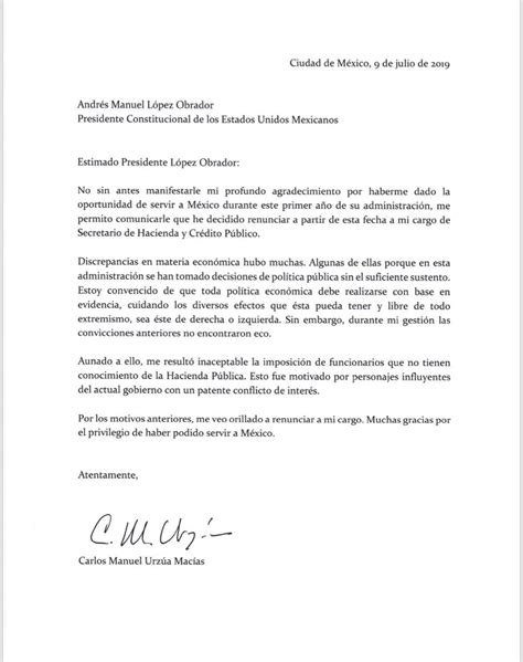 La Dura Carta Con La Que Carlos Urz A Renunci Al Gobierno De Amlo