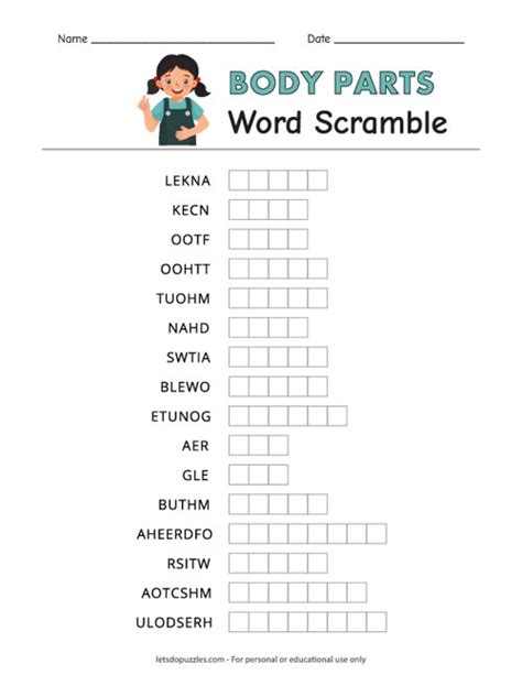 Body Parts Word Scrambles Adult Large Print Word Scrambles Puzzles