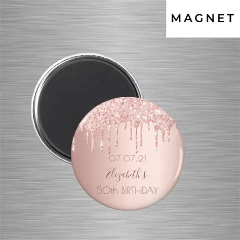 Birthday Party Rose Gold Glitter Drips Glam Magnet Zazzle