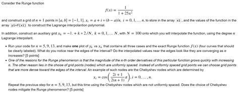 Consider The Runge Function F X X And Chegg