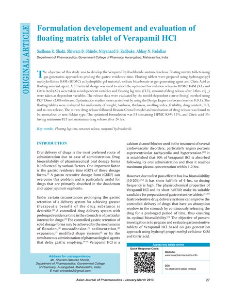 Pdf Formulation Developement And Evaluation Of Floating Matrix Tablet