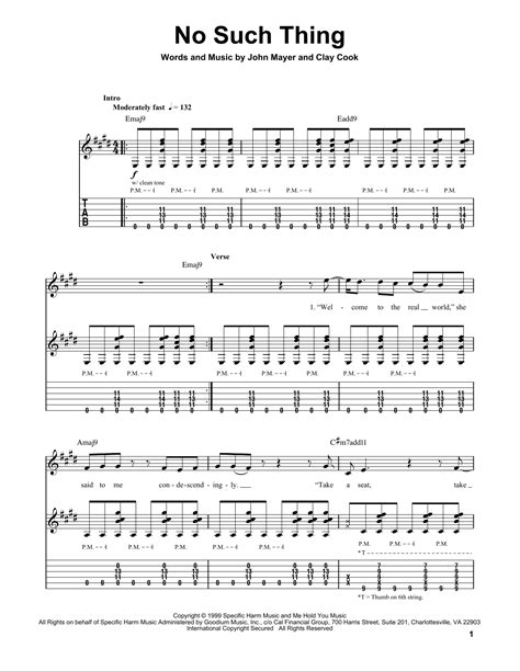 No Such Thing By John Mayer Sheet Music For Guitar Tab Single Guitar