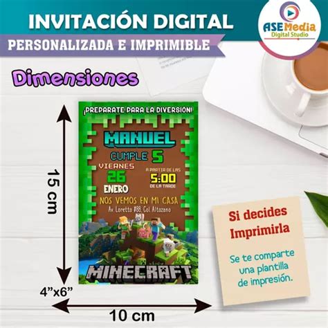 Invitaci N Digital Minecraft Imprimible Whatsapp En Venta En L Zaro