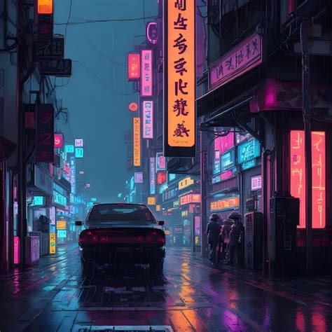 Premium Photo Cyberpunk Style Neo Tokyo Street In The Rain