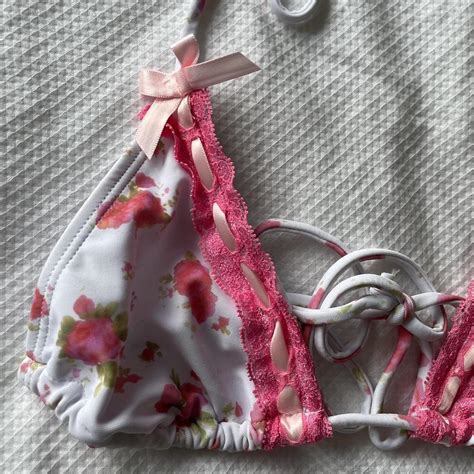 Pink Floral Bikini Top Shein Musera Size Xs Never Depop
