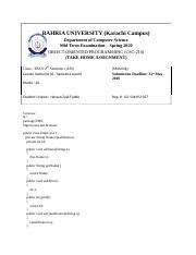 Oop Mid Docx Bahria University Karachi Campus Department Of Computer