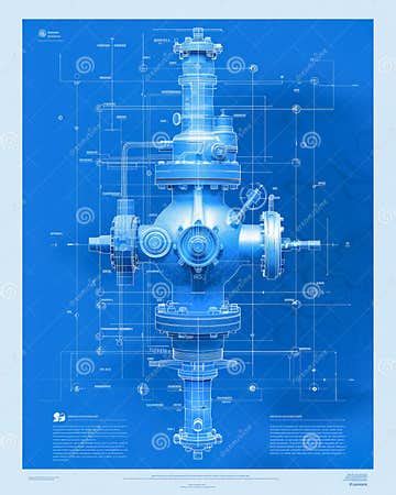 High Resolution Blue Print Technical Drawing of Industrial Valve on Blueprint Background for ...