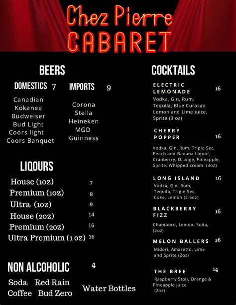 Menu Chez Pierre Cabaret