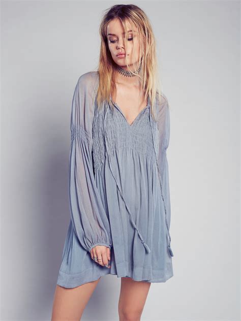 Free People Lini Smocked Mini Dress In Blue Lyst