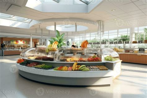 Clean and inviting hospital cafeteria with a variety of nutritious food ...