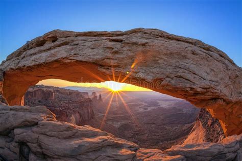 Sunrise At Mesa Arch In Canyonlands National Park Stock Photo Image