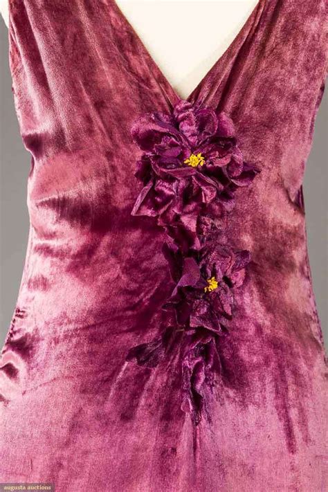 Plum Silk Velvet Evening Dress C 1930 Velvet Poppie Blossoms To