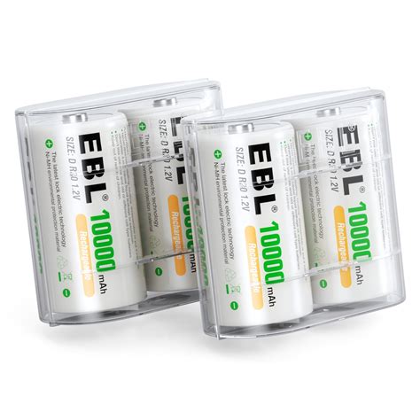 Ebl Rechargeable D Batteries 10000mah Ni Mh High Capacity D Cell Battery 4 Pack