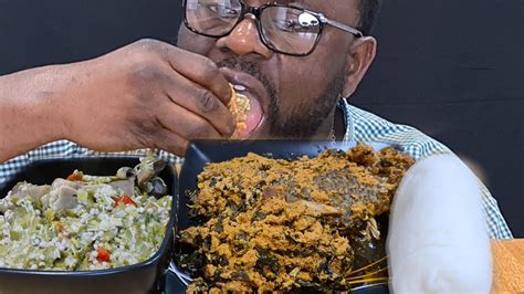 Fufu Egusi Soup And Okra Soup With Assorted Meat Youtube