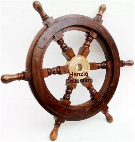 Brass Ship Steering Wheel Pirate Wooden Nautical D Cor Wood Wall