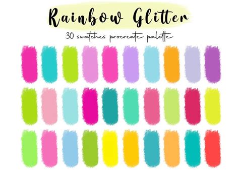 Rainbow Glitter Procreate Palette 30 Hex Color Codes Instant Digital Download Ipad Pro App