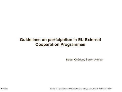 Guidelines On Participation In Eu External Cooperation Programmes