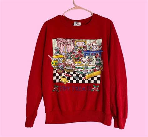 Vintage 90s Christmas Sweatshirt Size Medium Large Gem