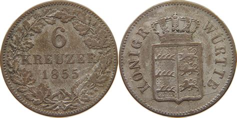 WÜRTTEMBERG 6 KREUZER 1855 Wilhelm I 1816 1864 SS MA Shops