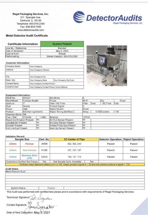 Metal Detector Test With Certified Test Pieces Testrods