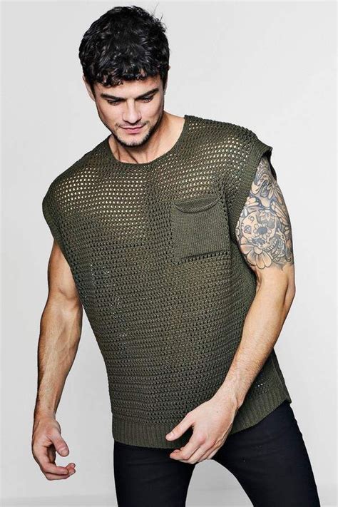 Oversized Knitted Festival Vest Boohoo In 2020 Mens Fashion