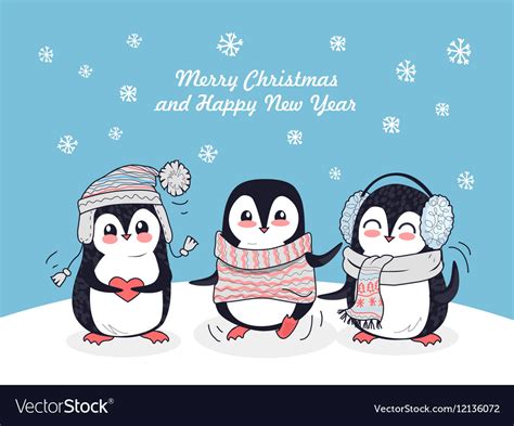 Merry Christmas And Happy New Year Poster Penguins