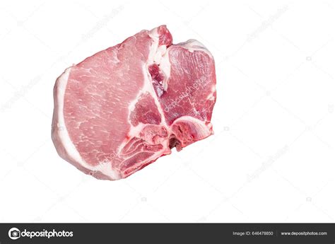 Uncooked Raw Pork Bone Chop Meat Steak Grill Isolated White Stock Photo