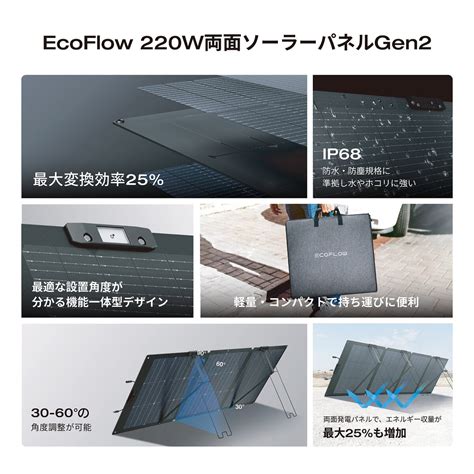 Ecoflowエコフロー 220w 両面ソーラーパネル Gen2 変換効率25％ Costco Japan