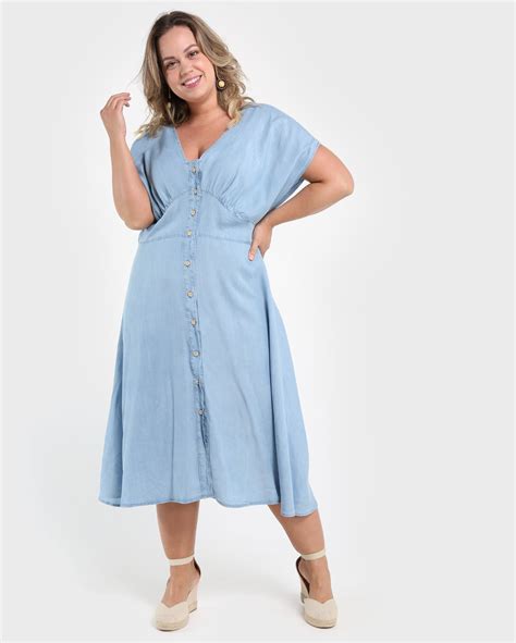 Riachuelo Vestido Midi Plus Size Jeans