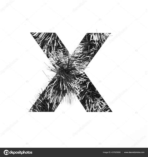 Black Letter X Made Of Monochrome Tinsel And Paper Cut Isolated On