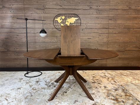 Round Extendable Dining Table Cross Leg Table Mid Century Etsy