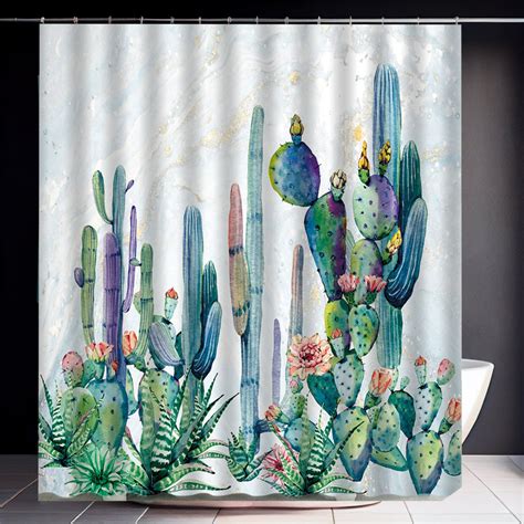 Cactus Shower Curtain Blooming Cactus Bath Curtains Succulent Plant