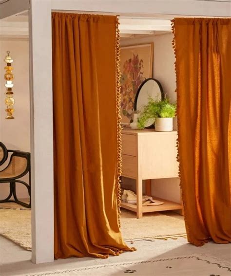 Burnt Orange Curtains 2 Panels Tassels Curtains Boho Cotton Etsy