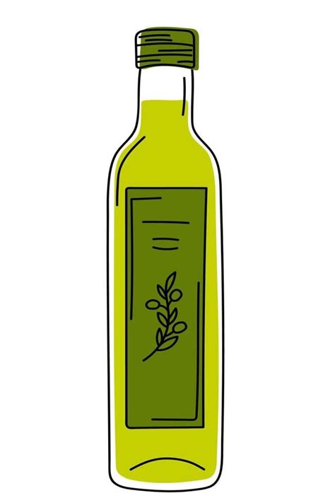 Hand Drawn Bottle With Olive Oil Huile D Olive Bouteille Huile