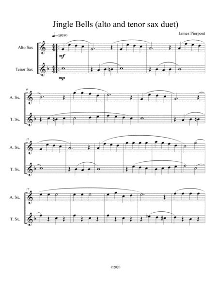 Jingle Bells Alto And Tenor Sax Duet Arr B C Dockery By James Pierpont Sheet Music For