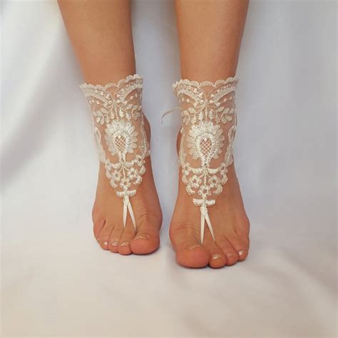 Ivory Silver Frame Beach Wedding Barefoot Sandals Shoes Anklet