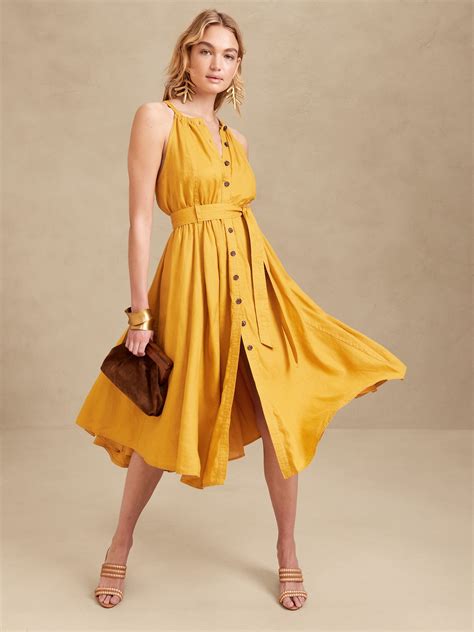 Linen Midi Dress Banana Republic