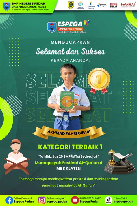 Juara Kategori Terbaik Tahfidz Juz Munaqosyah Festival Al Qur An